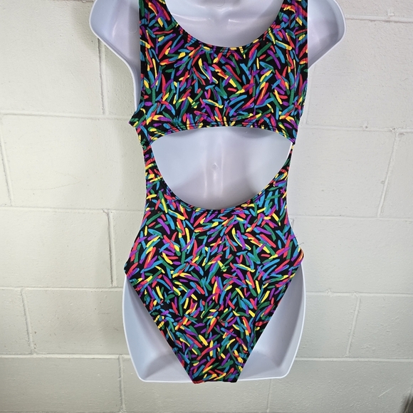 Vtg 80s Body Wrappers Confetti One Piece Bodysuit Leotard Usa - Picture 6 of 10